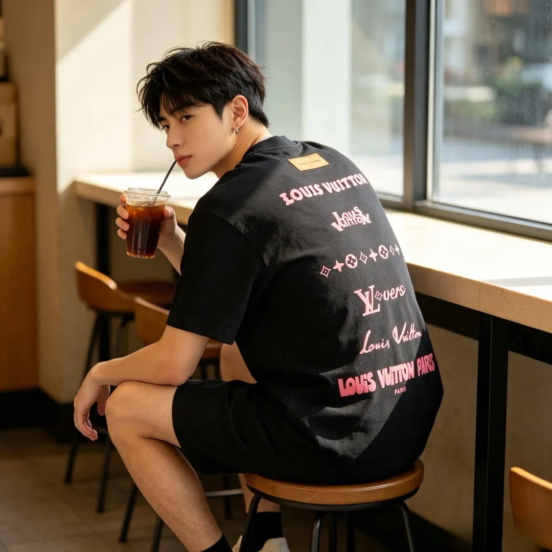 Louis Vuitton/Louis Vuitton multi-layer logo Pink letter short sleeves